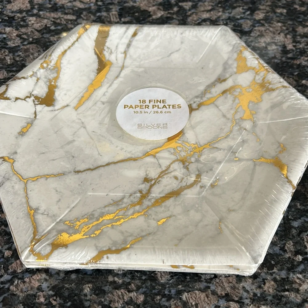 SILVER SPOONS MARBLE DESIGN DISPOSABLE CHARGER & PLATES LOT OF 3 NWT